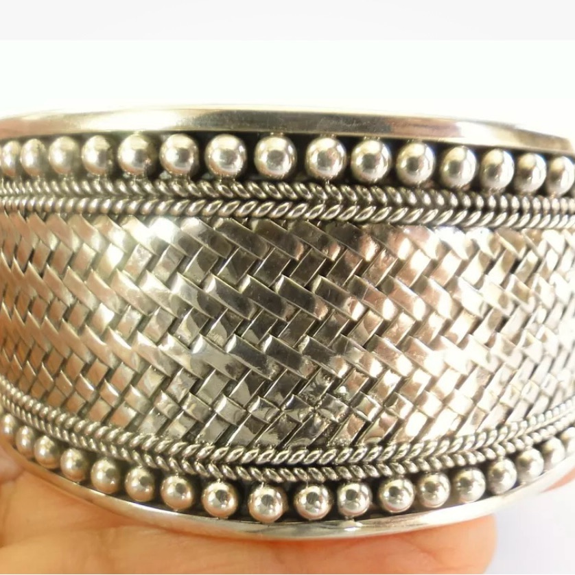 Elegant Silver Woven Cuff Bracelet